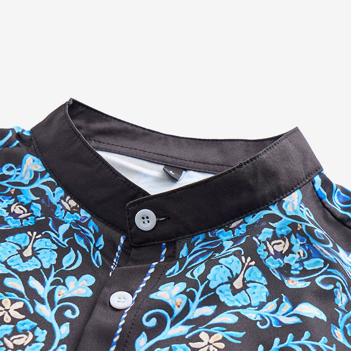 Camicia elegante da uomo in stile western con stampa floreale nera e blu. - image 4
