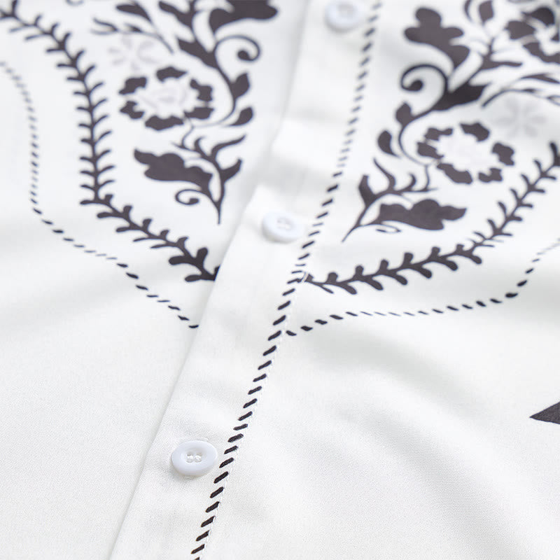 Camicia elegante da uomo in stile western con stampa floreale bianca e nera - image 5