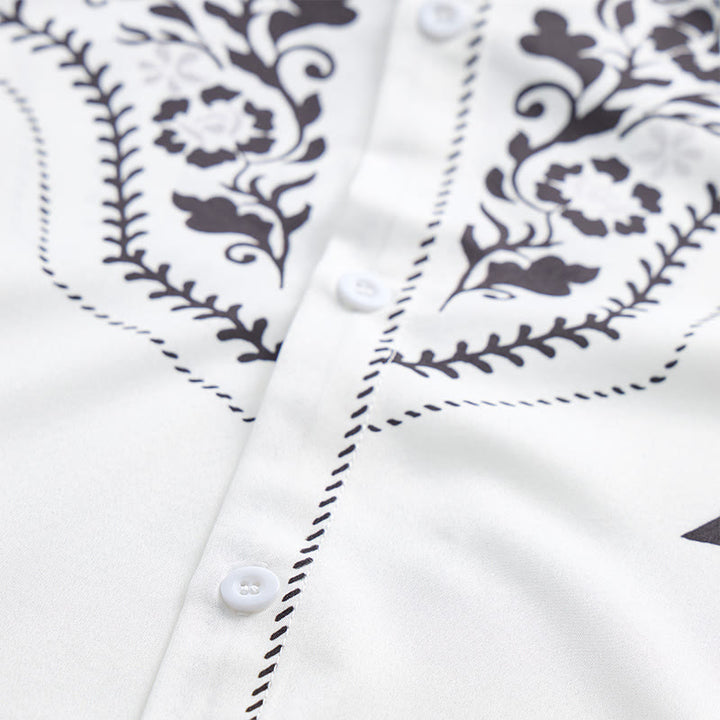 Camicia elegante da uomo in stile western con stampa floreale bianca e nera - image 5
