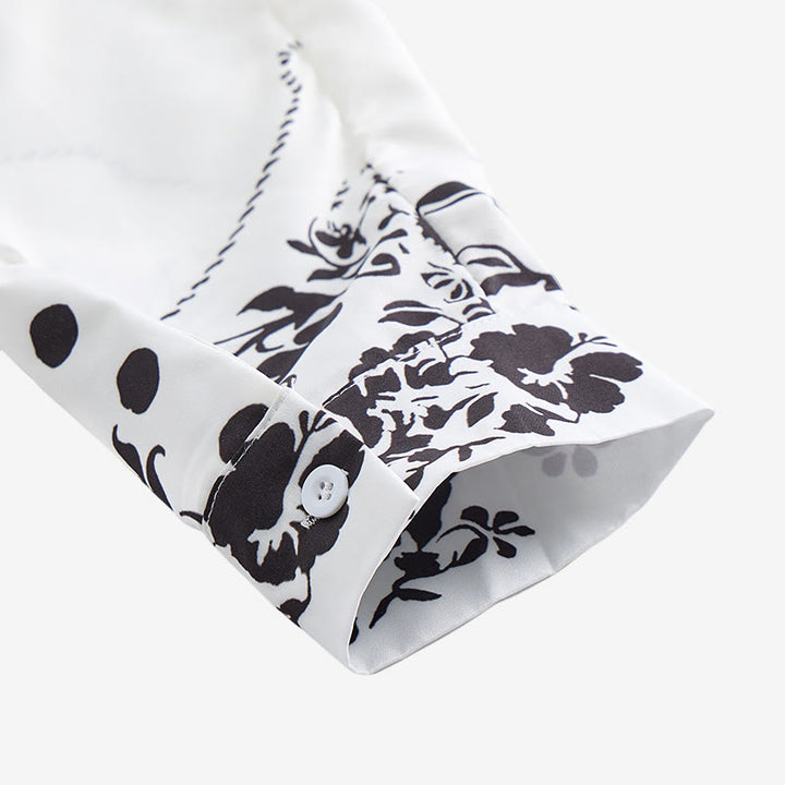 Camicia elegante da uomo in stile western con stampa floreale bianca e nera - image 7