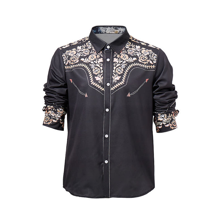 Camicia elegante da uomo in stile western con stampa floreale verde scuro foresta. - image 8