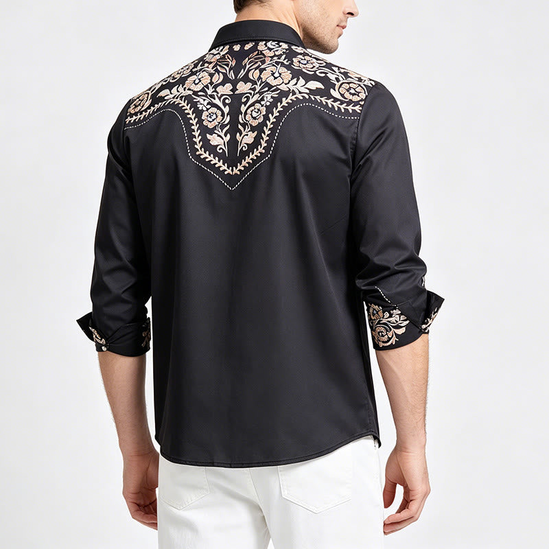 Camicia elegante da uomo in stile western con stampa floreale verde scuro foresta. - image 3