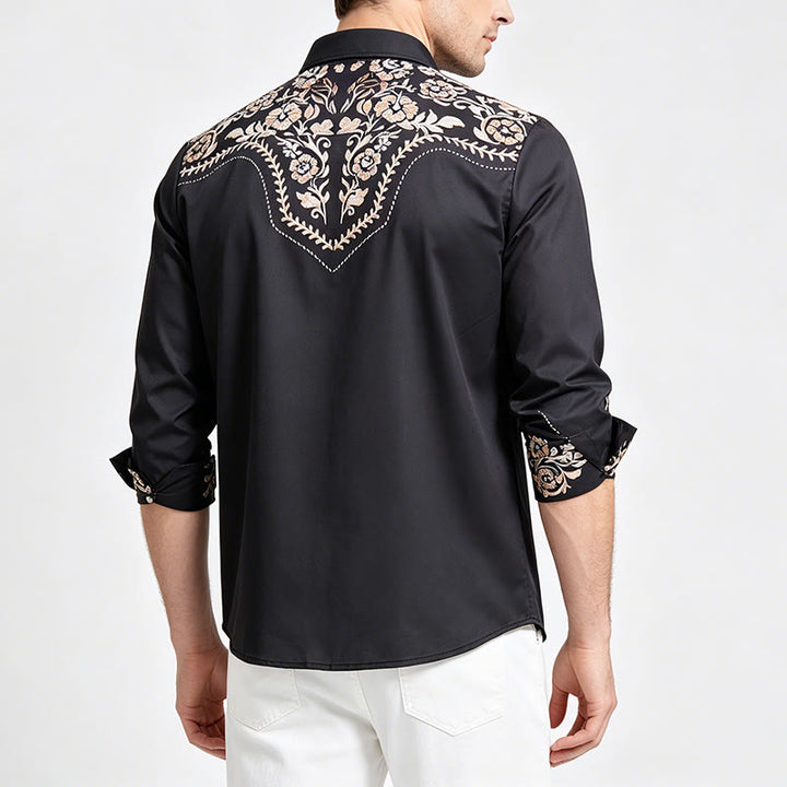 Camicia elegante da uomo in stile western con stampa floreale verde scuro foresta. - image 3