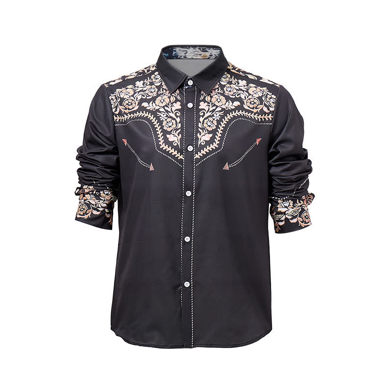 Camicia elegante da uomo in stile western con stampa floreale verde scuro foresta. - image 8