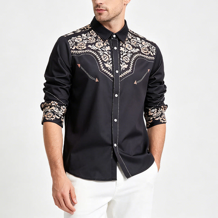 Camicia elegante da uomo in stile western con stampa floreale verde scuro foresta. - image 2