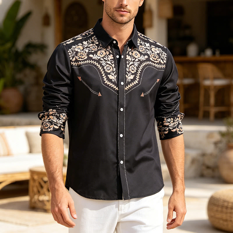 Camicia elegante da uomo in stile western con stampa floreale verde scuro foresta. - Verde scuro - 6XL - image 0