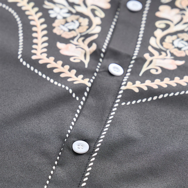 Camicia elegante da uomo in stile western con stampa floreale verde scuro foresta. - image 5