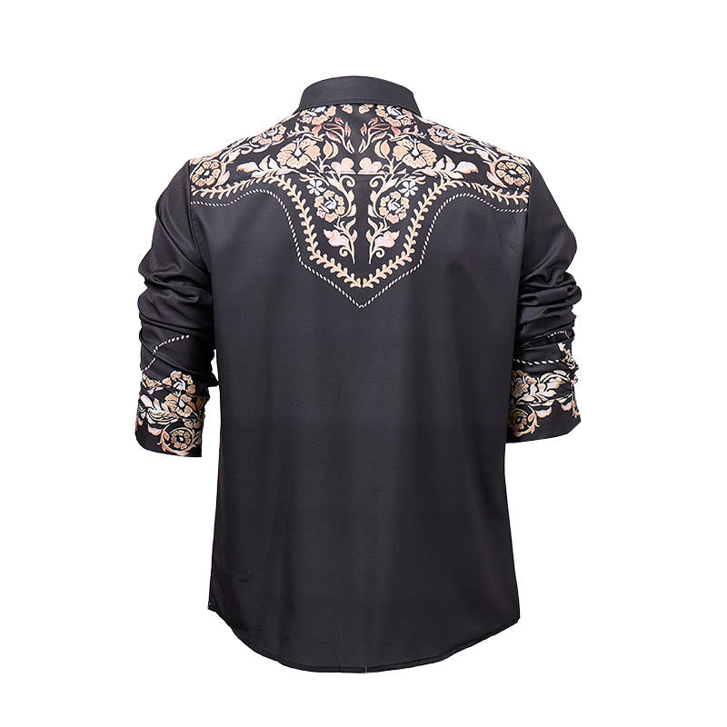 Camicia elegante da uomo in stile western con stampa floreale verde scuro foresta. - image 9