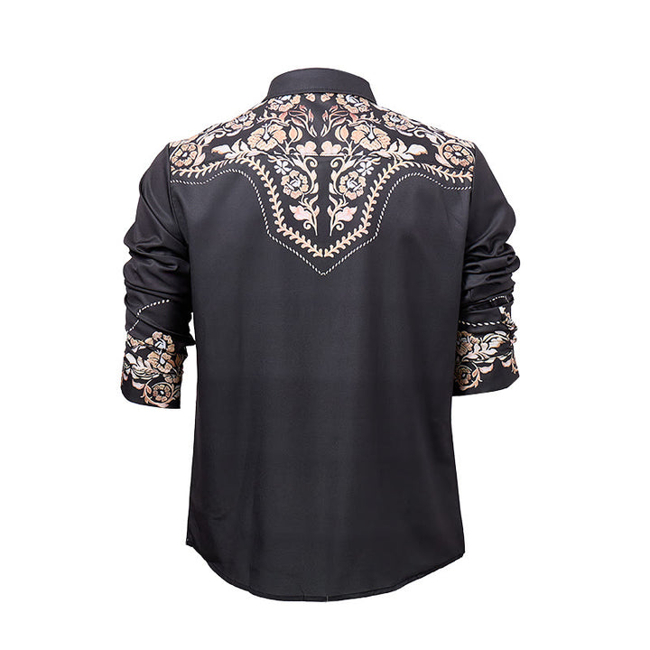 Camicia elegante da uomo in stile western con stampa floreale verde scuro foresta. - image 9