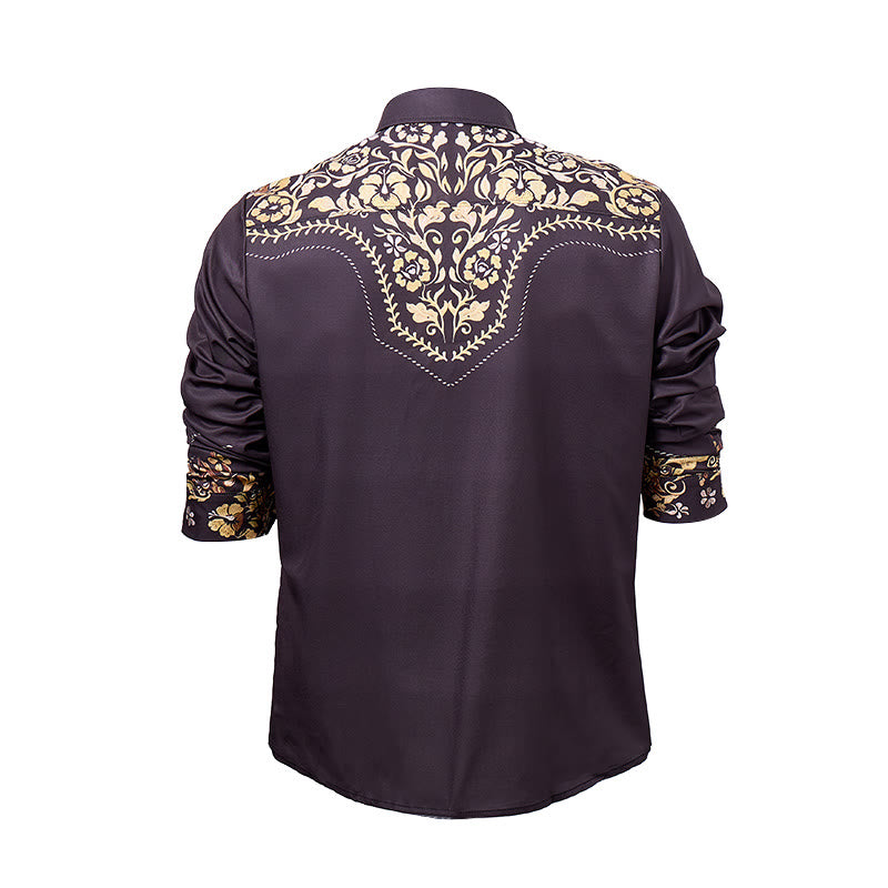 Camicia elegante da uomo Rodeo Tradition con stampa floreale nera e oro - image 9