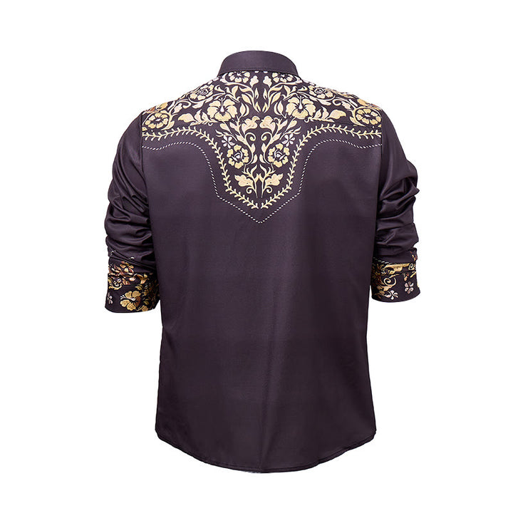 Camicia elegante da uomo Rodeo Tradition con stampa floreale nera e oro - image 9