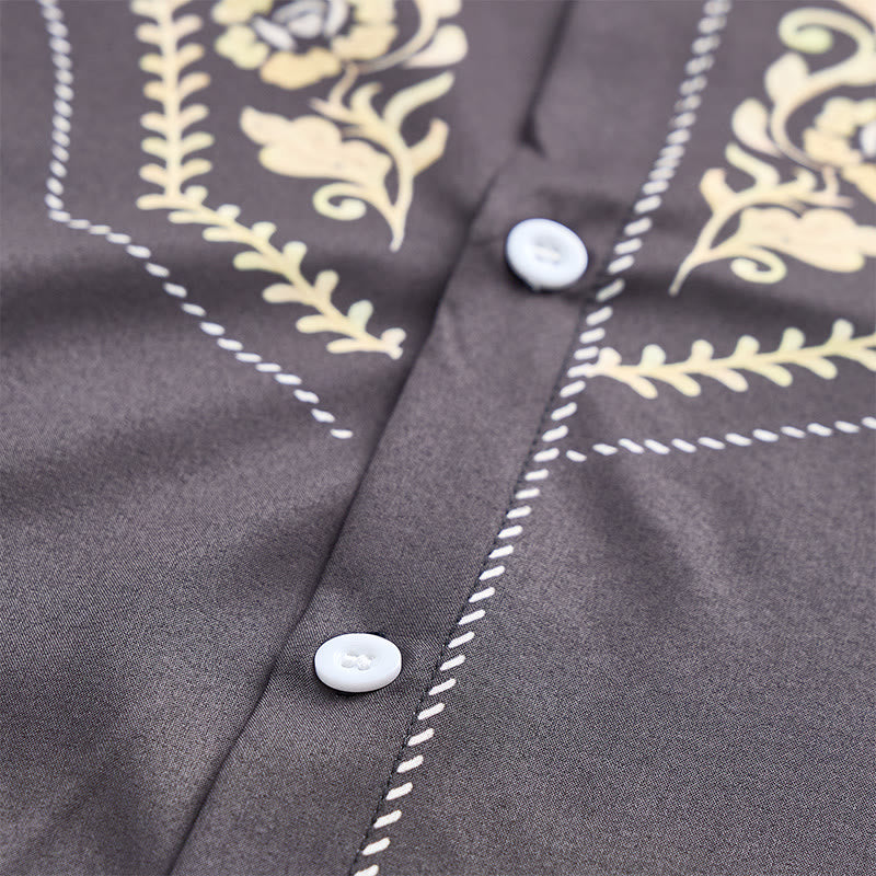 Camicia elegante da uomo Rodeo Tradition con stampa floreale nera e oro - image 5