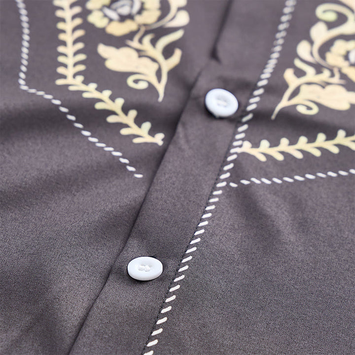Camicia elegante da uomo Rodeo Tradition con stampa floreale nera e oro - image 5