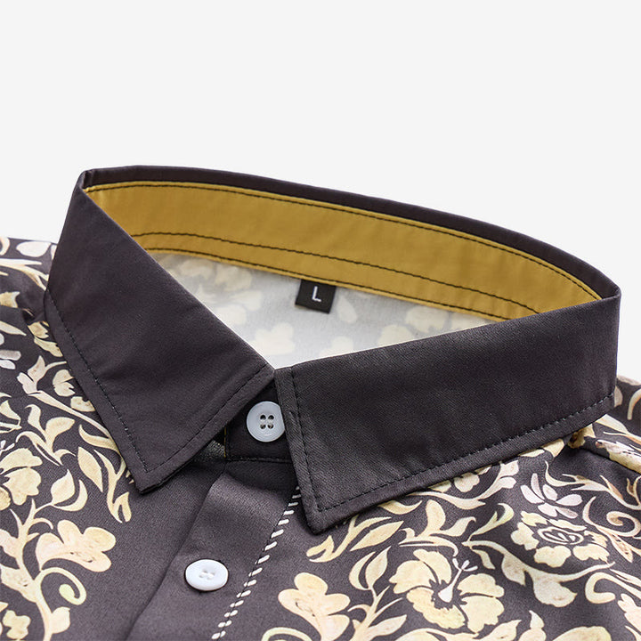 Camicia elegante da uomo Rodeo Tradition con stampa floreale nera e oro - image 4