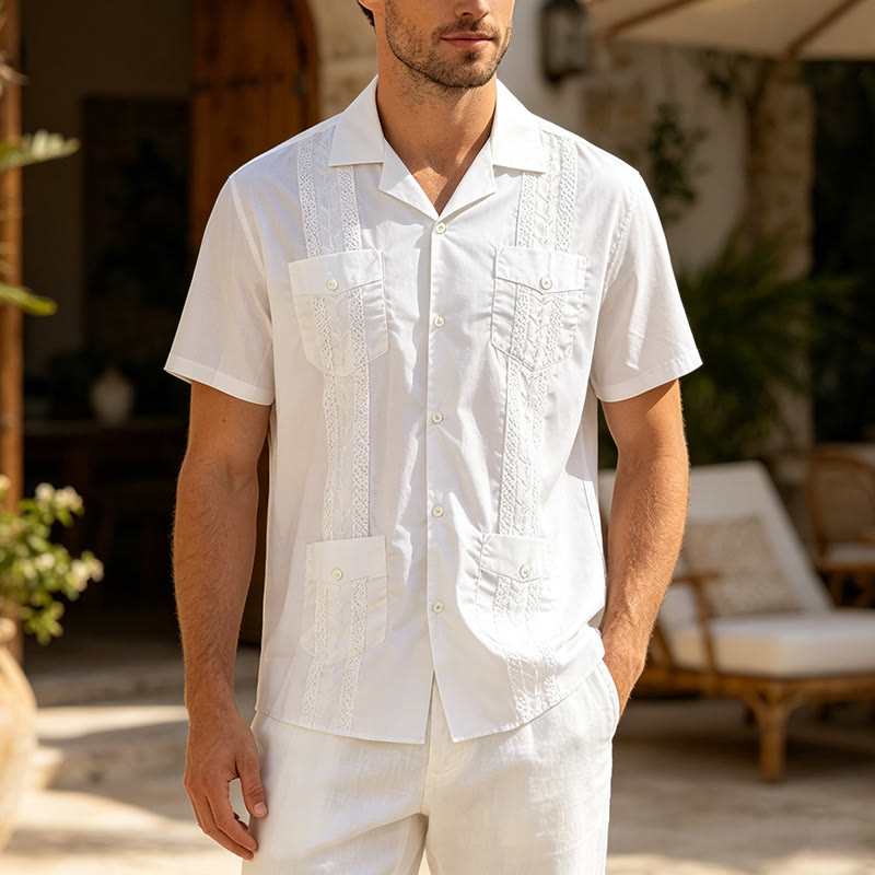 Camicia casual moderna con ricami d'ispirazione cubana - Bianco - 2XL - image 0