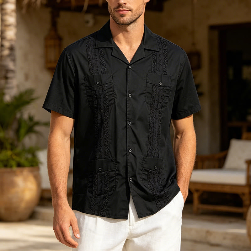 Camicia casual moderna con ricami d'ispirazione cubana - Nero - 2XL - image 1