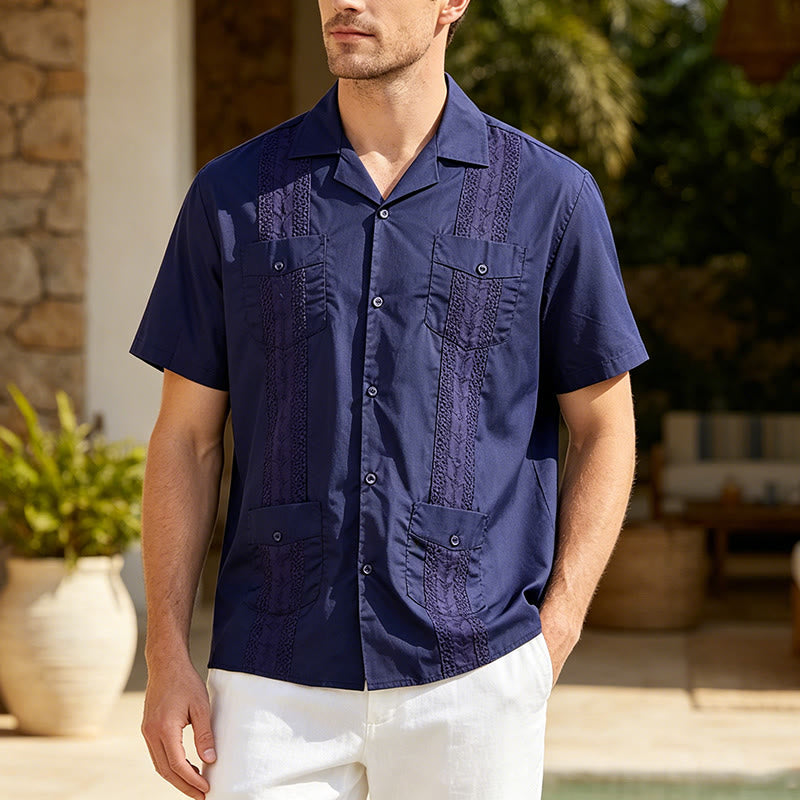 Camicia casual moderna con ricami d'ispirazione cubana - Marina - 2XL - image 7