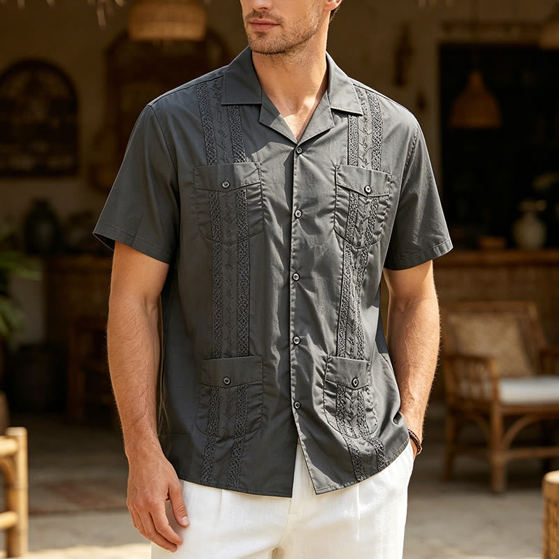 Camicia casual moderna con ricami d'ispirazione cubana - Grigio - 2XL - image 3