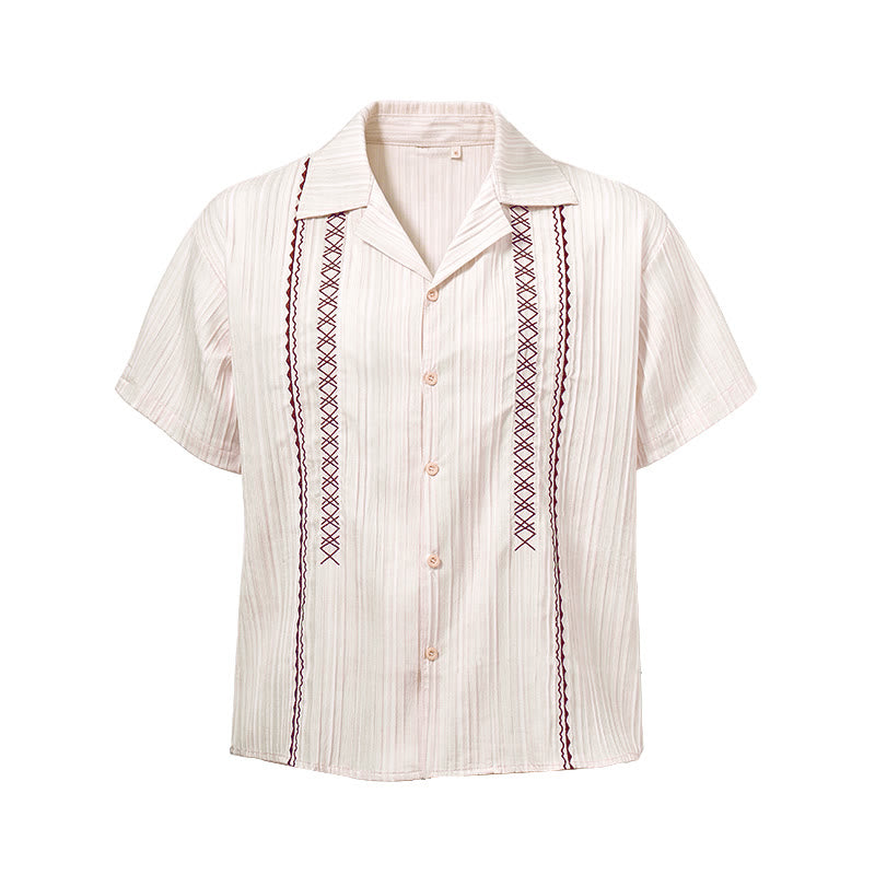 Camicia artigianale beige testurizzata con ricami neri - image 9