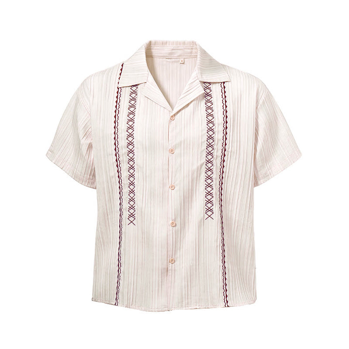 Camicia artigianale beige testurizzata con ricami neri - image 9