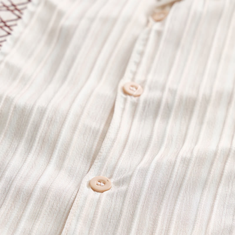 Camicia artigianale beige testurizzata con ricami neri - image 6