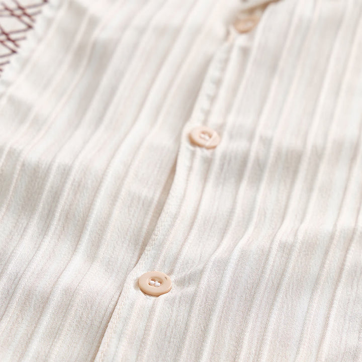 Camicia artigianale beige testurizzata con ricami neri - image 6