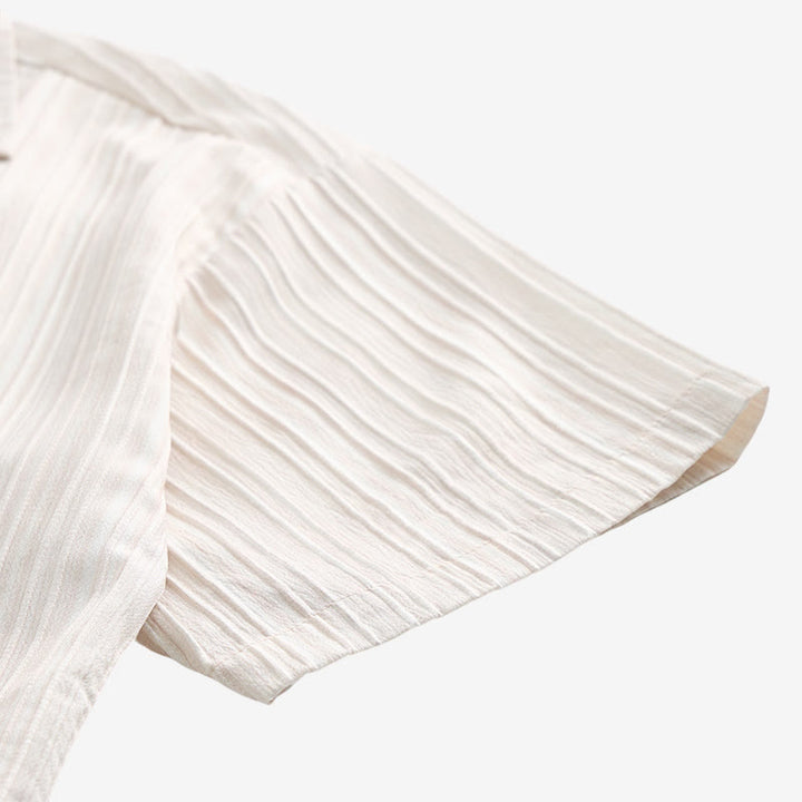 Camicia artigianale beige testurizzata con ricami neri - image 8