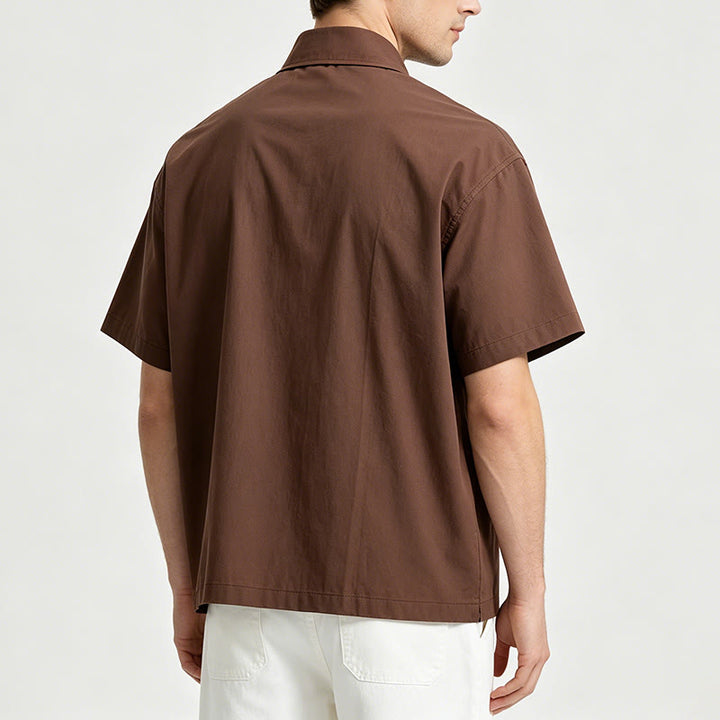 Camicia oversize a maniche corte marrone scuro con ricami laterali. - image 3