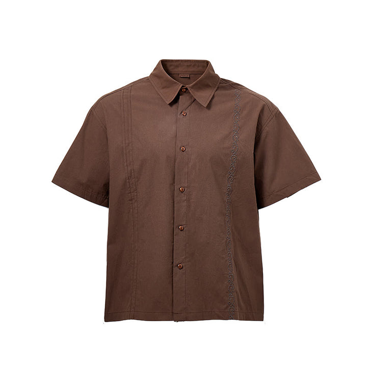 Camicia oversize a maniche corte marrone scuro con ricami laterali. - image 8
