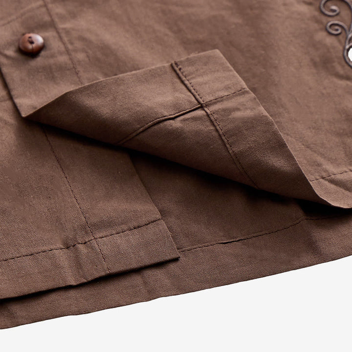 Camicia oversize a maniche corte marrone scuro con ricami laterali. - image 6