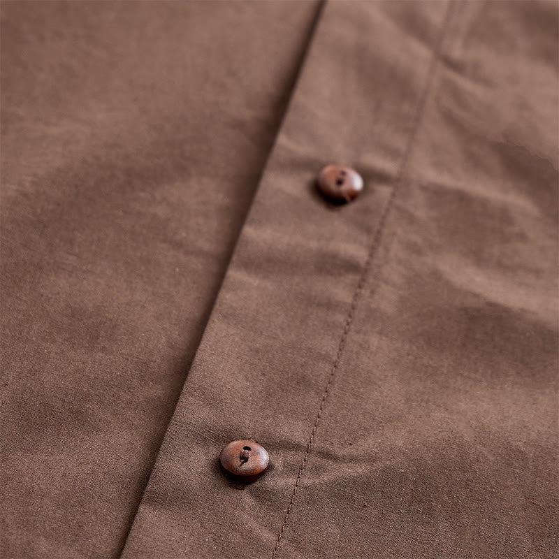 Camicia oversize a maniche corte marrone scuro con ricami laterali. - image 5