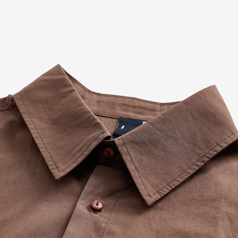 Camicia oversize a maniche corte marrone scuro con ricami laterali. - image 4