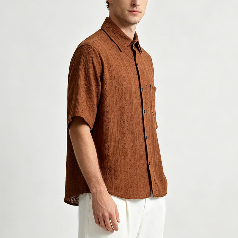 Camicia casual retrò in maglia jacquard con bottoni - image 2