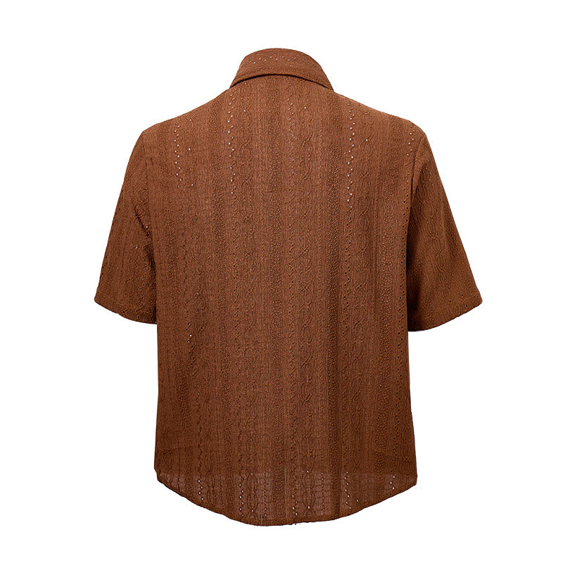 Camicia casual retrò in maglia jacquard con bottoni - image 11