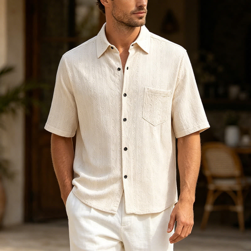 Camicia casual retrò in maglia jacquard con bottoni - Avorio - 2XL - image 4