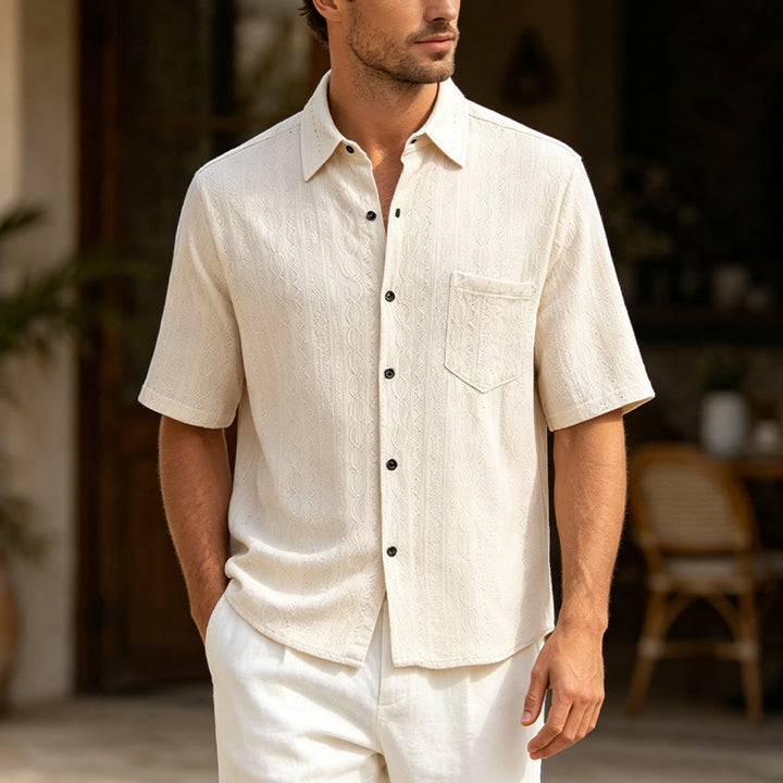 Camicia casual retrò in maglia jacquard con bottoni - Avorio - 2XL - image 4