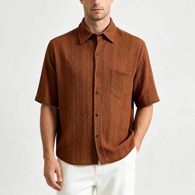Camicia casual retrò in maglia jacquard con bottoni - image 1