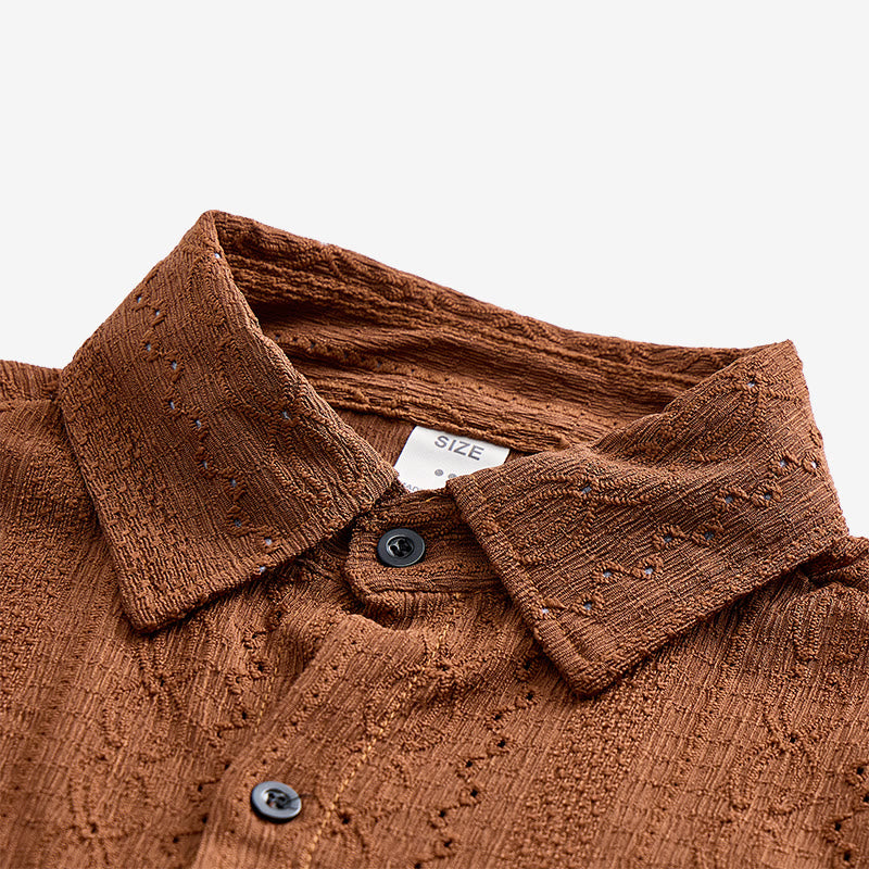 Camicia casual retrò in maglia jacquard con bottoni - image 5