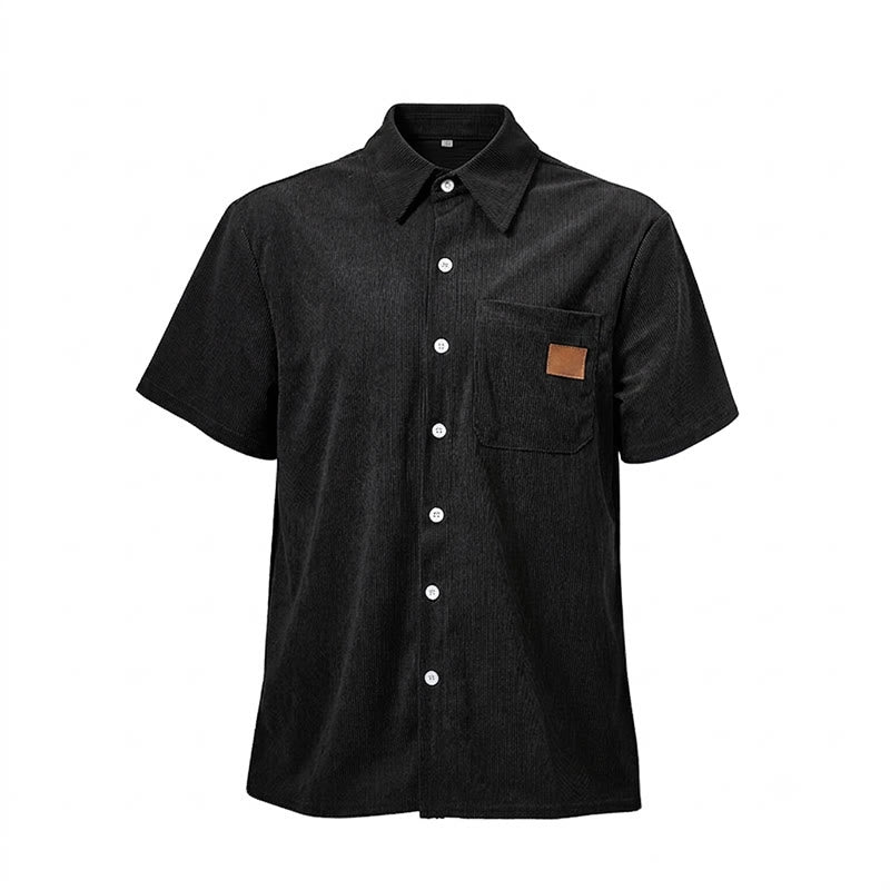 Camicia da uomo in velluto a coste stile retrò da lavoro con taschino con etichetta in pelle - image 16
