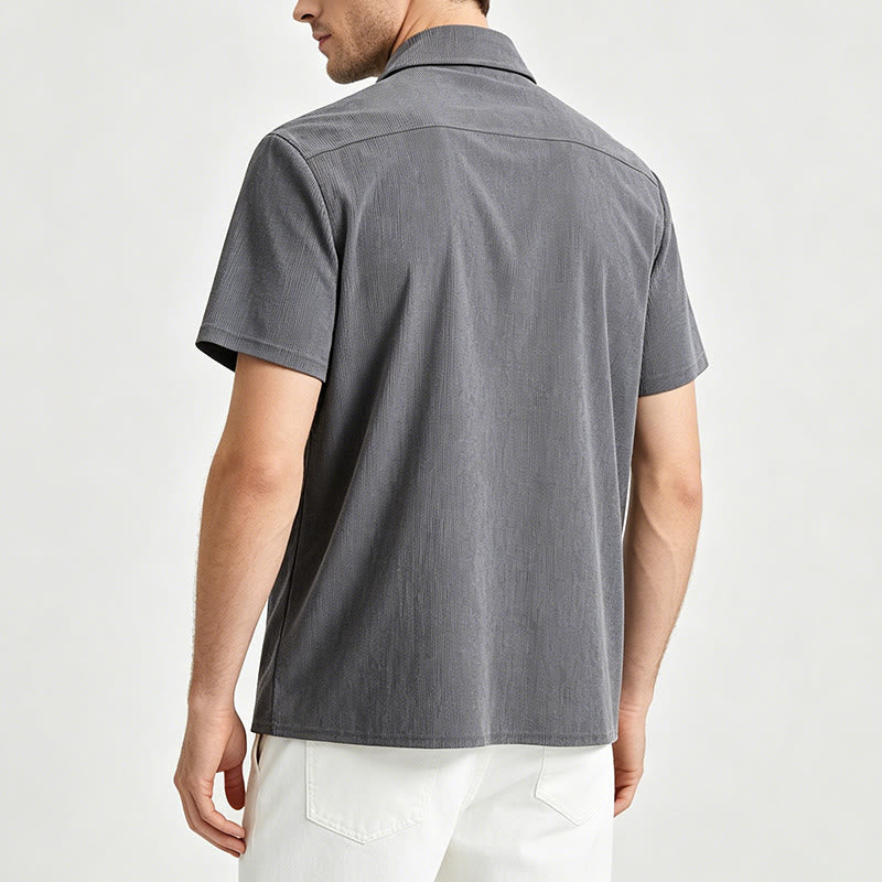 Camicia da uomo in velluto a coste stile retrò da lavoro con taschino con etichetta in pelle - image 3