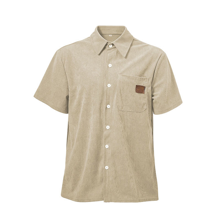 Camicia da uomo in velluto a coste stile retrò da lavoro con taschino con etichetta in pelle - image 15