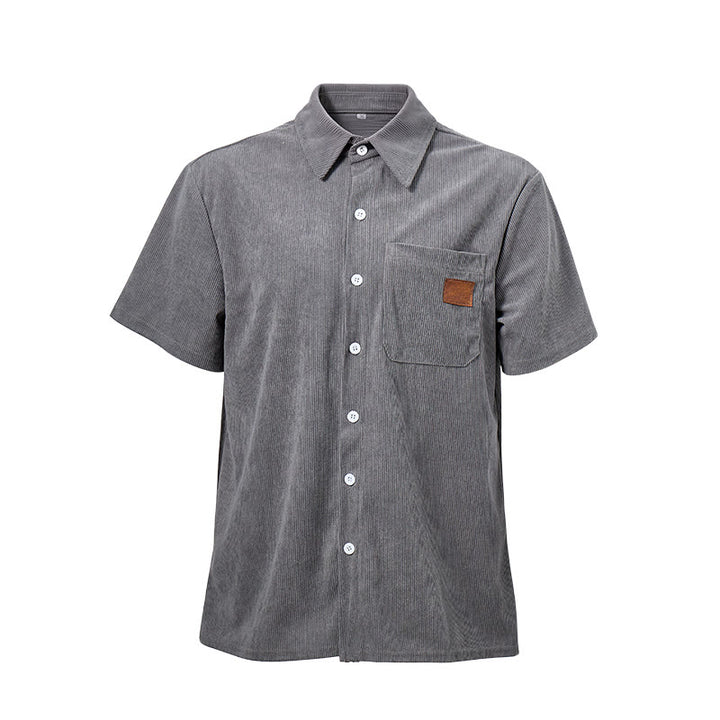Camicia da uomo in velluto a coste stile retrò da lavoro con taschino con etichetta in pelle - image 13