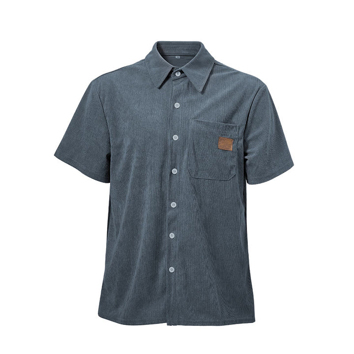 Camicia da uomo in velluto a coste stile retrò da lavoro con taschino con etichetta in pelle - image 17