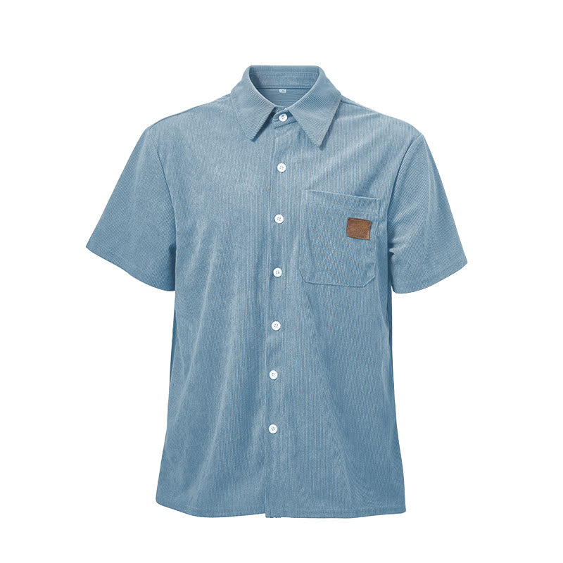 Camicia da uomo in velluto a coste stile retrò da lavoro con taschino con etichetta in pelle - image 18