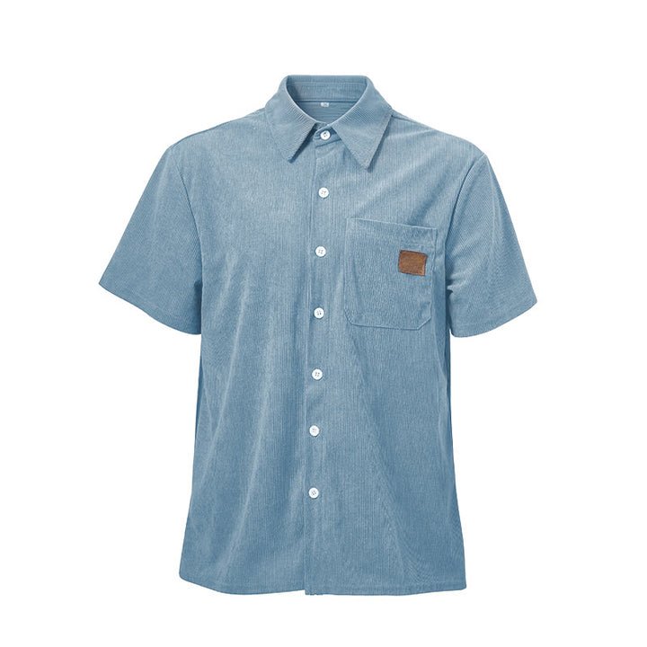 Camicia da uomo in velluto a coste stile retrò da lavoro con taschino con etichetta in pelle - image 18