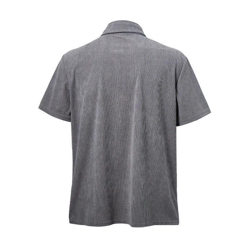 Camicia da uomo in velluto a coste stile retrò da lavoro con taschino con etichetta in pelle - image 14
