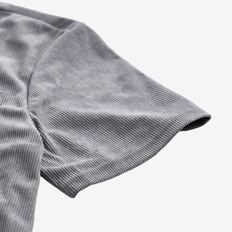 Camicia da uomo in velluto a coste stile retrò da lavoro con taschino con etichetta in pelle - image 12
