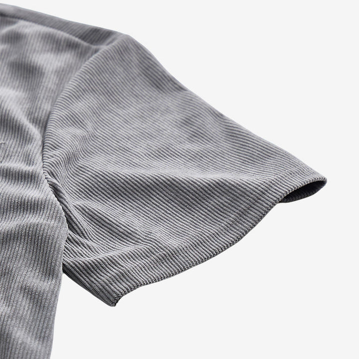 Camicia da uomo in velluto a coste stile retrò da lavoro con taschino con etichetta in pelle - image 12