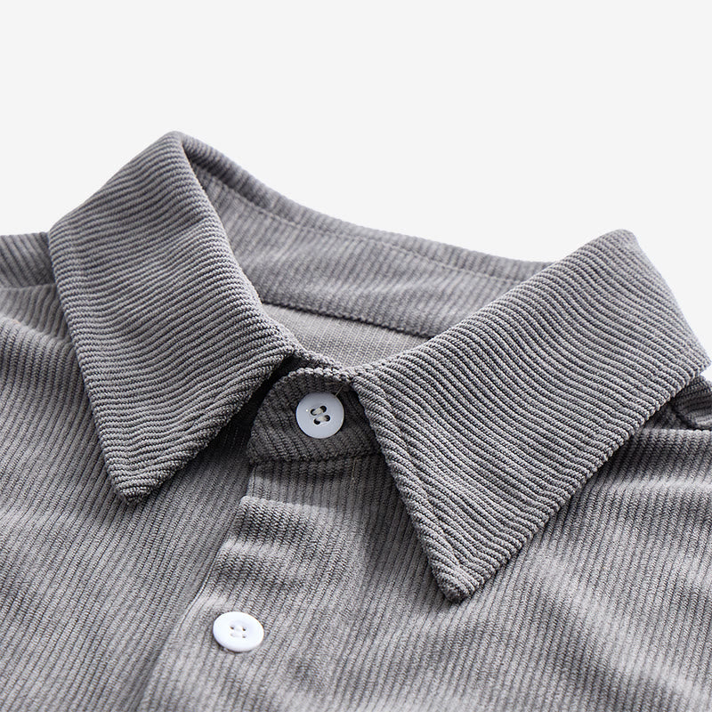 Camicia da uomo in velluto a coste stile retrò da lavoro con taschino con etichetta in pelle - image 8