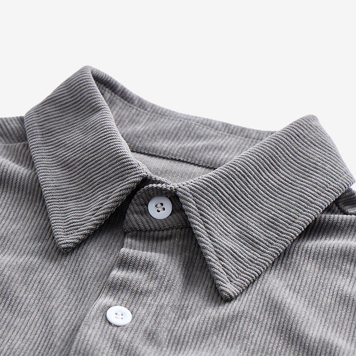 Camicia da uomo in velluto a coste stile retrò da lavoro con taschino con etichetta in pelle - image 8
